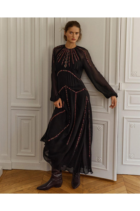 Veronica Beard Sylvette Embroidered Maxi Dress Black