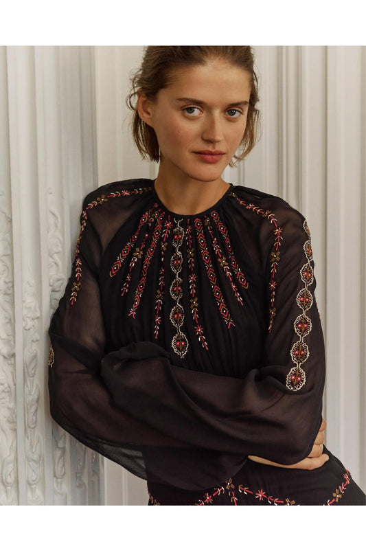 Veronica Beard Sylvette Embroidered Maxi Dress Black