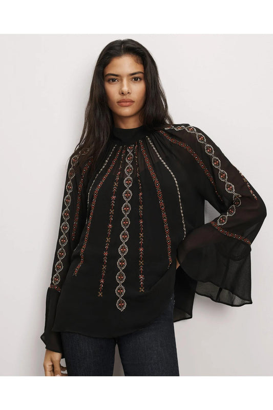 Veronica Beard Tairis Embroidered Blouse Black