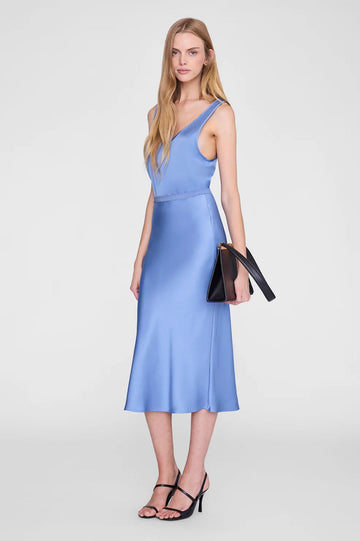 Anine Bing Bar Silk Skirt Storm Blue