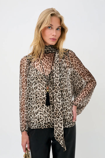 Rixo Rya Chiffon Blouse Nina Leopard Mocha