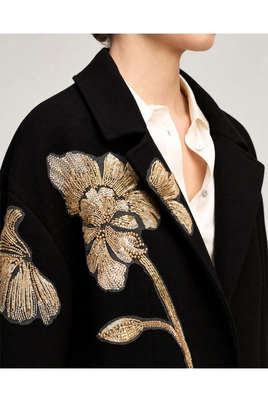 Cinq à Sept Gilded Peony Lilienne Coat Black/Gold